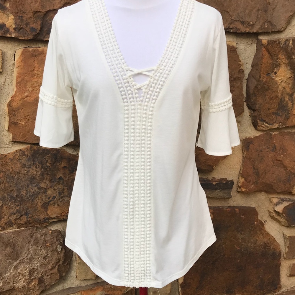 Cross Front Bell Sleeve Tunic NWOT